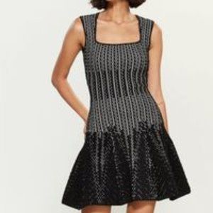 RVN Chevron 3D Jacquard Square Neck Flare Dress